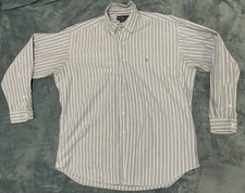 Rare Vintage RALPH LAUREN Small Pony Yarmouth Striped Dress Shirt 90s Blue SZ L