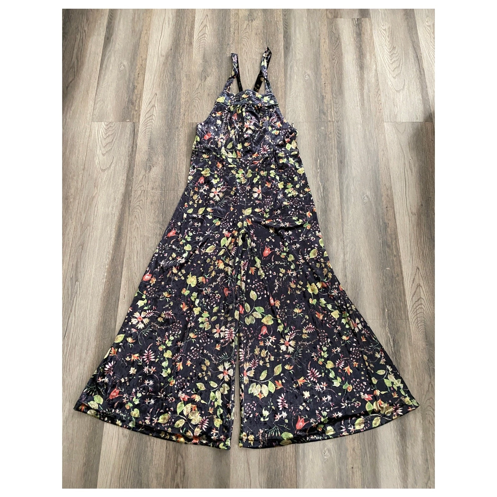 Natural Life Womens Wide Leg Floral Cottage Boho Overall Jumpsuit XS Velour