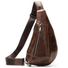 Leather Crossbody Sling Bag for Men Women Single Shoulder Chest Pack Backpack...