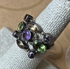 Vintage Sterling Silver 925 Multi Stone Amethyst Peridot and Topaz Ring Sz 7
