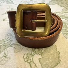 Polo Ralph Lauren Womens Leather Belt 30 Brown Groovy Brass Buckle Preppy Casual
