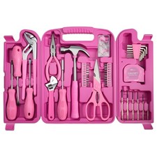 136pcs Portable Pink Hand Tool Kit Household Small Tool Set for Women Toolbox