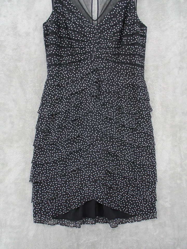 Vestido Adrianna Papell 14 Lunares Niveles Malla Escote Cóctel Noche Evento Foto 4 de 4