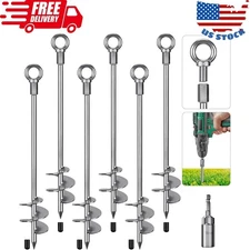 30'' Ground Anchors Screw in Heavy Duty 12mm Solid Steel, 3" Spiral Blade wit...