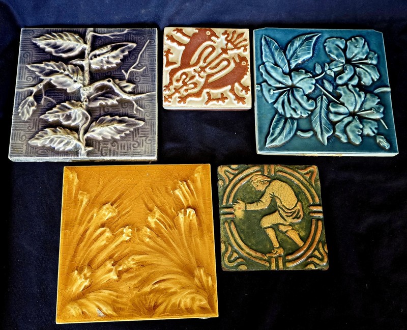 (LOT of 5) Old Ceramic Tiles AETCO Hamilton & Unmarked Unknown