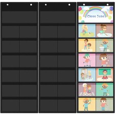 3 PCS Pocket Chart Classroom 29.5x10 Inch 12 1 Pockets Black Wall Mount