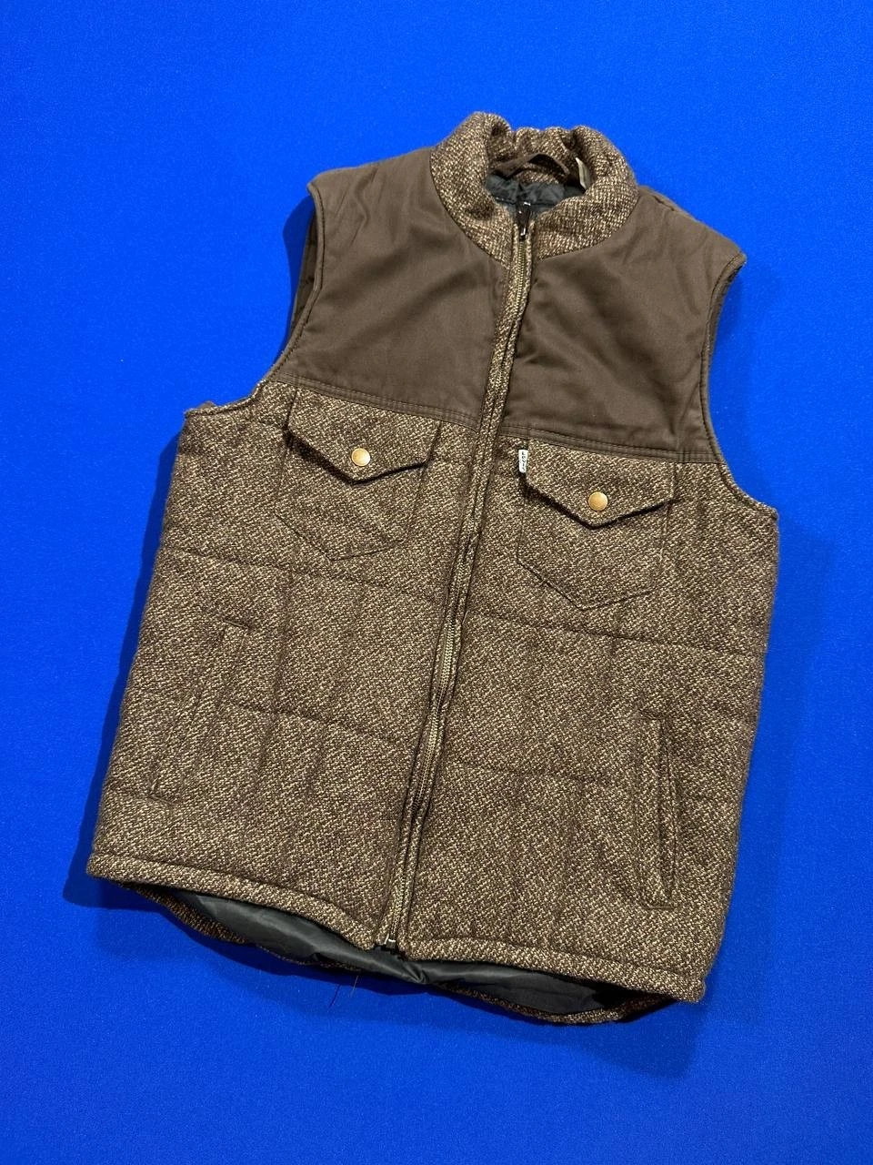Levi’s men’s Herringbone Tweed Quilted brown wool vest SZ S