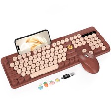 Wireless Keyboard and Mouse Combo, Retro Round Keycaps, Full-Size Cute Typewr...