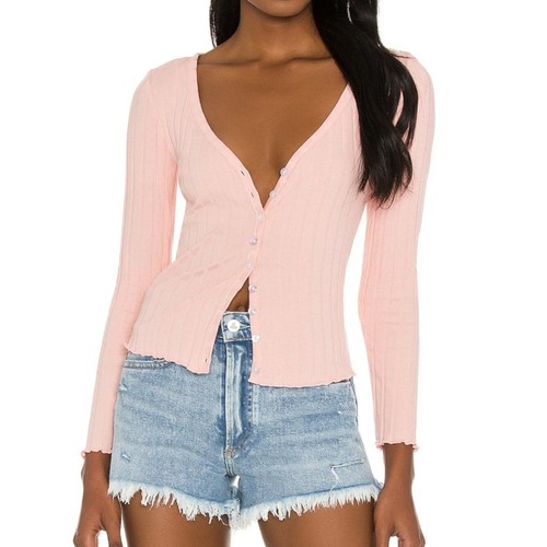Superdown Ribbed Top With Buttons