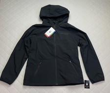 Spyder Jacket Womens Medium Black Hooded Softshell Fleece Lined Full Zip Lightwe
