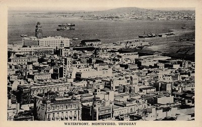 Montevideo Uruguay Río de la Plata Harbor El Cerro Hill Market Vtg Postcard 13A