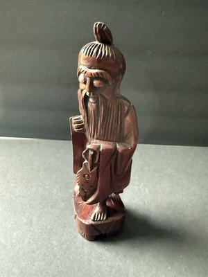 Vintage Asian Handcarved Old Wise Man Figurine Carved Wood Figure Statue
