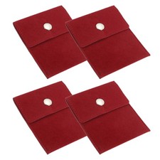 4Pcs 3.5x4 Inch Jewelry Pouches Velvet with Snap Button for Rings Red