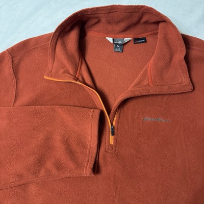 Eddie Bauer Sweatshirt Men's XL Polartec Allover Fleece Orange Zip Pullover