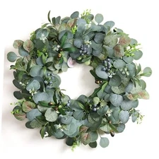 24 Inch Eucalyptus Wreath for Front Door – Green Spring Summer Wreath with 