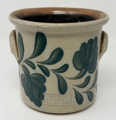 カントリーストーンウェア Salmon Falls Stoneware 2002 Salmon Falls Stoneware Pottery Candle Crock Green Leaves 1997 | eBay