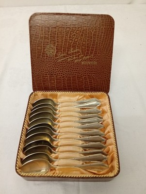 Kaffeellöffel im Etui Alpacca, vor 1945, 12 Löffel