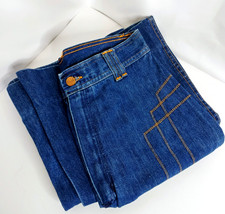 Vintage 70s Wrangler Wide Leg Flare Jeans Orange Stitch Boho Hippie Festival