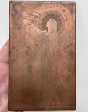 Antique Victorian Art Nouveau Engraved Hand Etched Copper Plate Art Angel