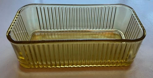 Vtg Federal Glass Amber Gold Ribbed Refrigerator Dish - NO LID - 8 1/2" x 4 1/2"