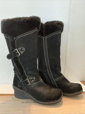 Bare Traps Black Suede Boot Faux Fur Lined Stay Dry System Size 9M Cathy NICE!