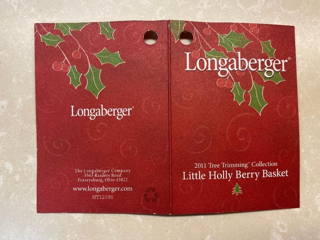 LONGABERGER 2011 LITTLE HOLLY BERRY BASKET/LID/LINER/PROTECTOR/TAG/ORIGINAL BOX!