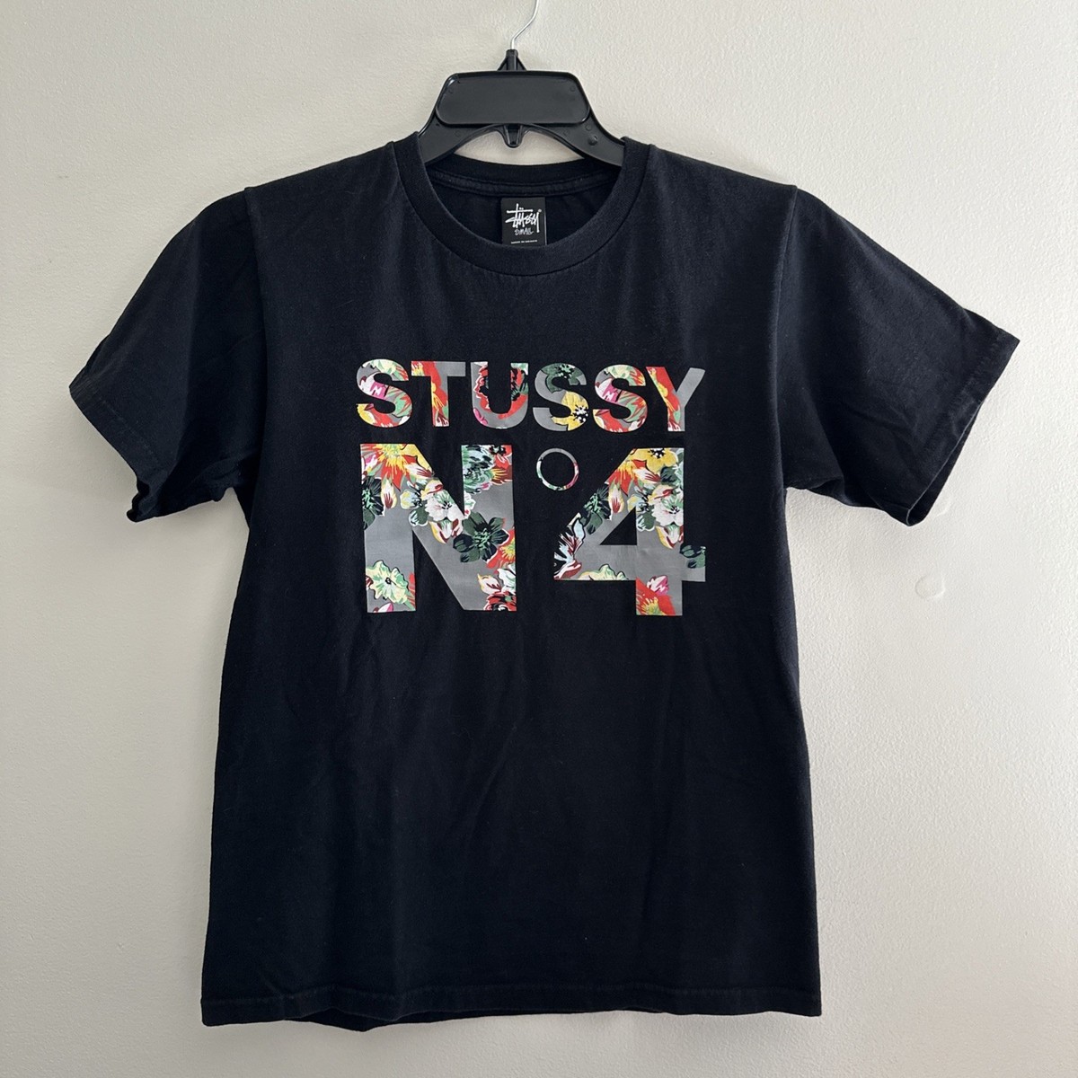 Vintage Stussy No. 4 Tee Mens Size S Hawaiian Floral short Sleeve