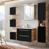 BadmöBel Set Waschtisch Unterschrank Led Spiegelschrank Hochschrank BadschräNke