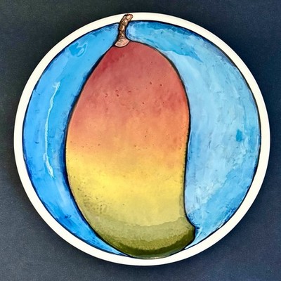 Rainbow Gate Pottery Mango Plate 11  Hand Painted Santa Fe New Mexico