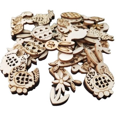 100pcs Happy Easter Rabbit Eggs Chips Carved Embellishment Hanging Ornament