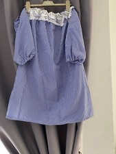 Ladies Dress white and blue strip off the shoulder size L