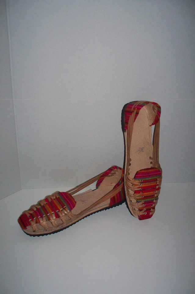 Nuevo de Lote Antiguo Guatemala BoHo Latino México Rayas Hechos a Mano Mujer Mocasín Zapatos Planos 38 Foto 2 de 4