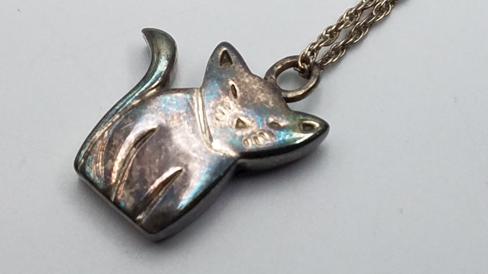 925 Silver Cat Pendant Necklace with Patina eBay