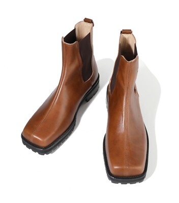 Firenze Atelier Men's Brown Oil Pull-up Cow Leather Square Toe Chelsea Boots  