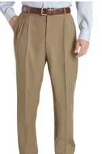 Ballin Mens Khaki Polyester Rayon Pleated Cuffed Dress Work Pants SZ 38 x 28