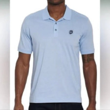 NWT Robert Graham Stone Trail Short Sleeve Knit Polo Shirt Light Blue Men Medium