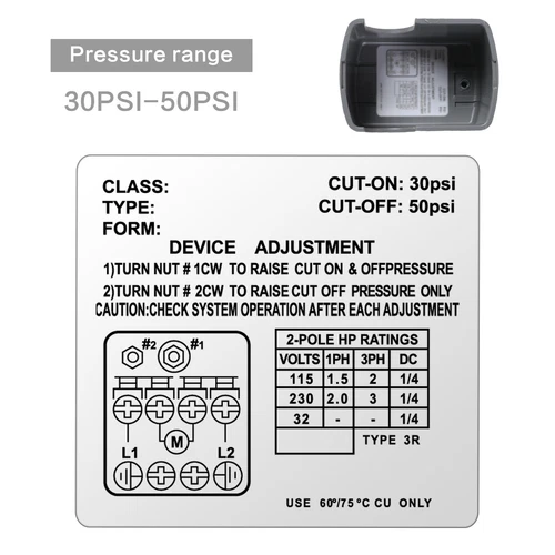 30-50 PSI Well Water Pump Pressure Control Switch Adjustable Double Spring Pole - Bild 5 von 10