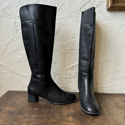Camper Black Leather Boots Tall Knee High Block Heel Women’s Size 40 US 