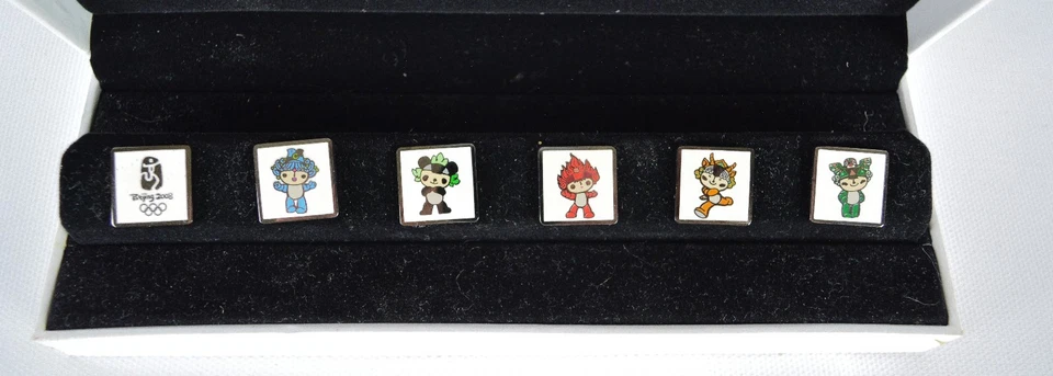 2008 Beijing Olympic Fuwa MASCOTS Set of 6 Media Box Lapel Pins Collection - Image 2 of 4