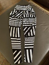 URBAN GROOVE STRIPED STRETCH TAPERED LEG BLACK WHITE PANTS Hip Hop SIZE SA