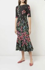 Carolina Herrera Floral Stretch Cotton Faille Cocktail Midi Dress Size 4 $1,990