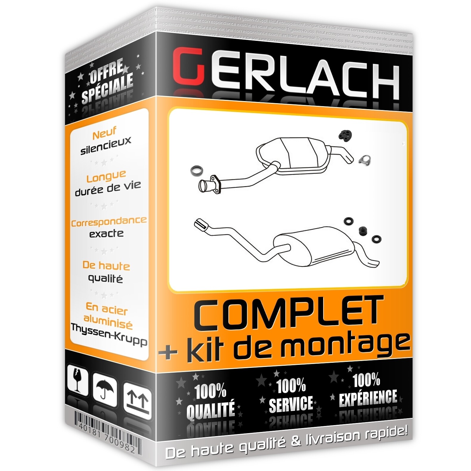 Echappement arriere F136 pour Mercedes 190 W201 en acier resistant durable