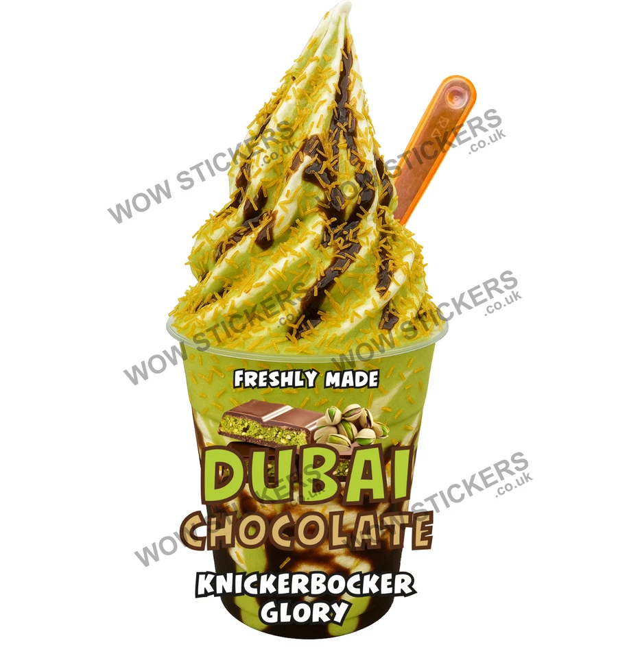 WOW Eiswagen Aufkleber Dubai Schokolade Kadaif Stroh Knickerbocker Glory KBG