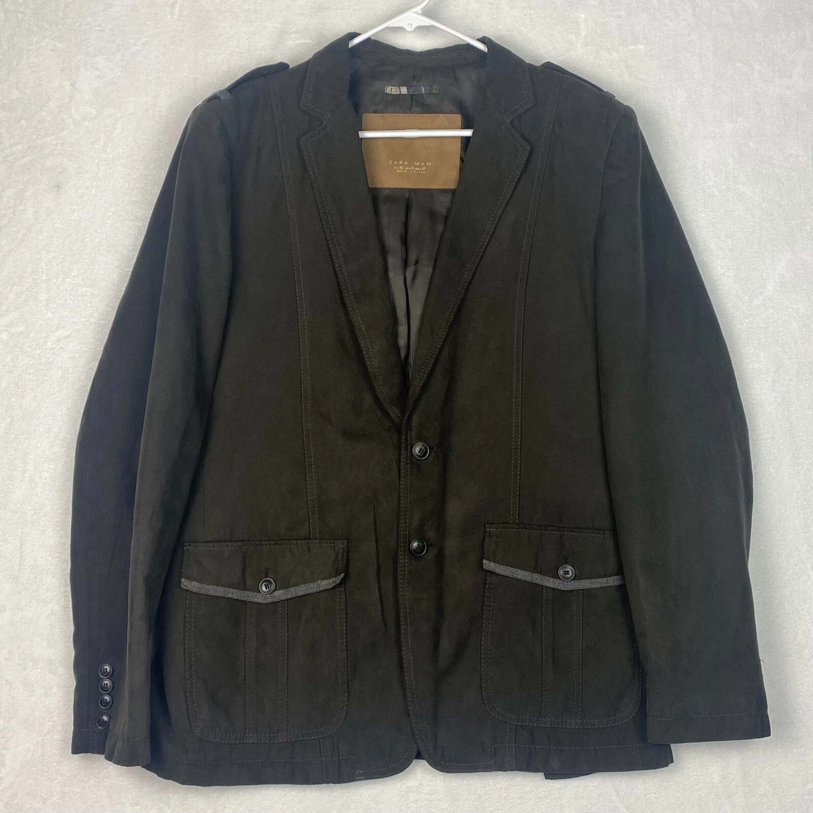 Zara Blazer Jacket Sport Coat Mens Size 42 Brown 2 Button Double Vent Pockets