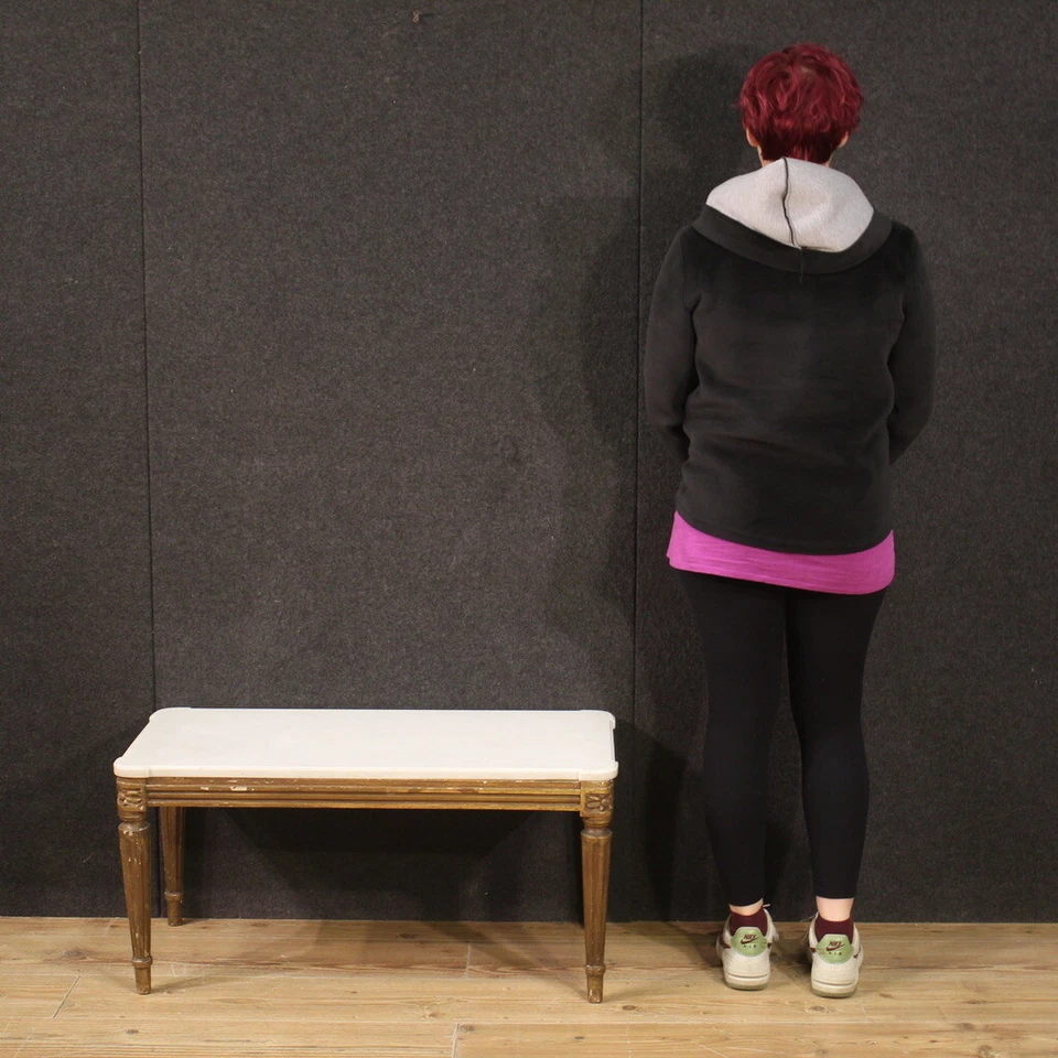 Table basse de salon marbre en bois doré meuble style ancien 20ème siècle - Photo 3/4