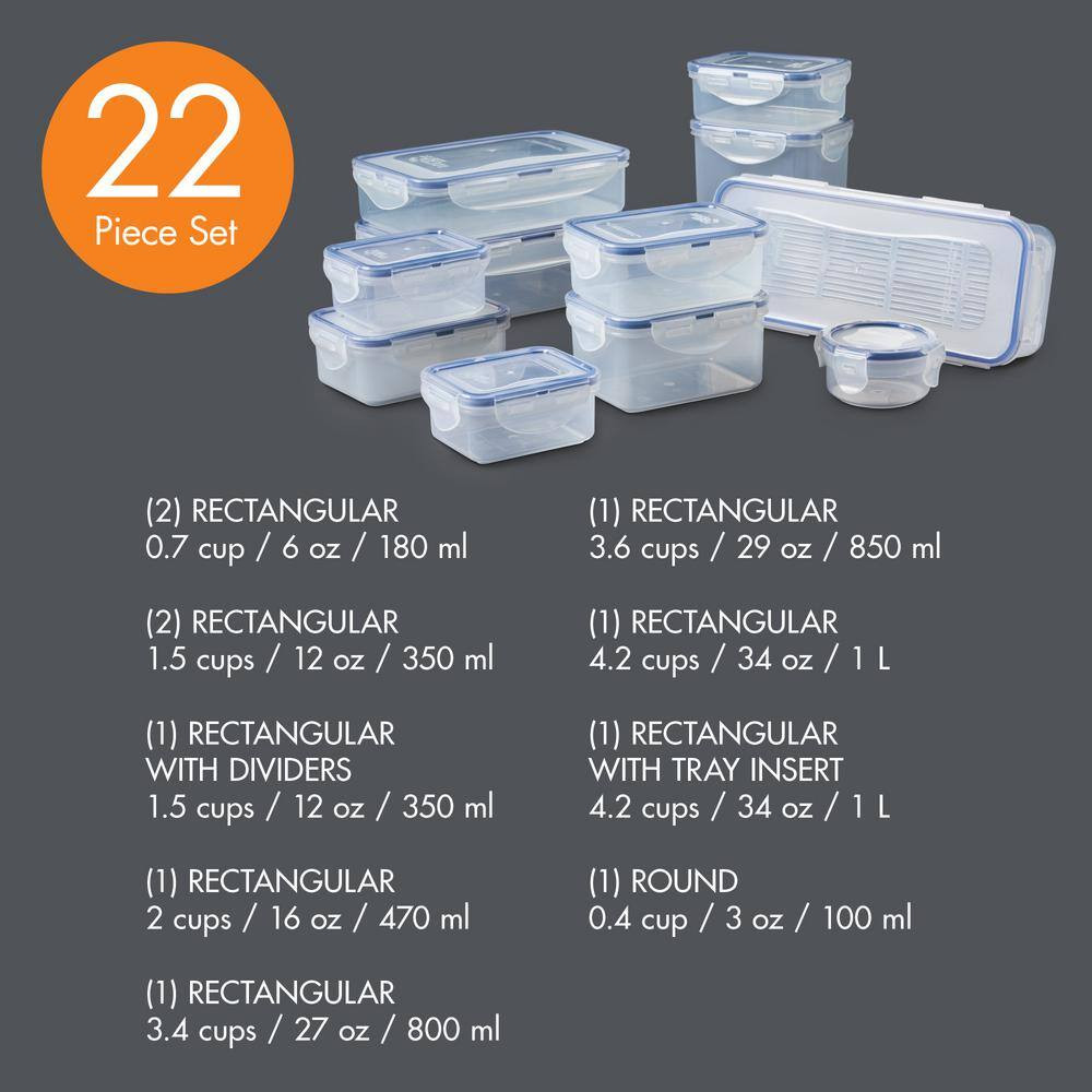 LOCK N LOCK Food Storage Container 22-Pc Set Plastic Kitchen Organizer Leakproof