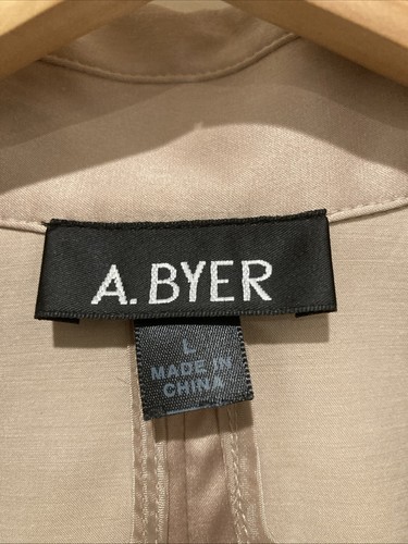 Vintage A.Byer Tan Trench Coat Belt Shiny Size L - Picture 2 of 5