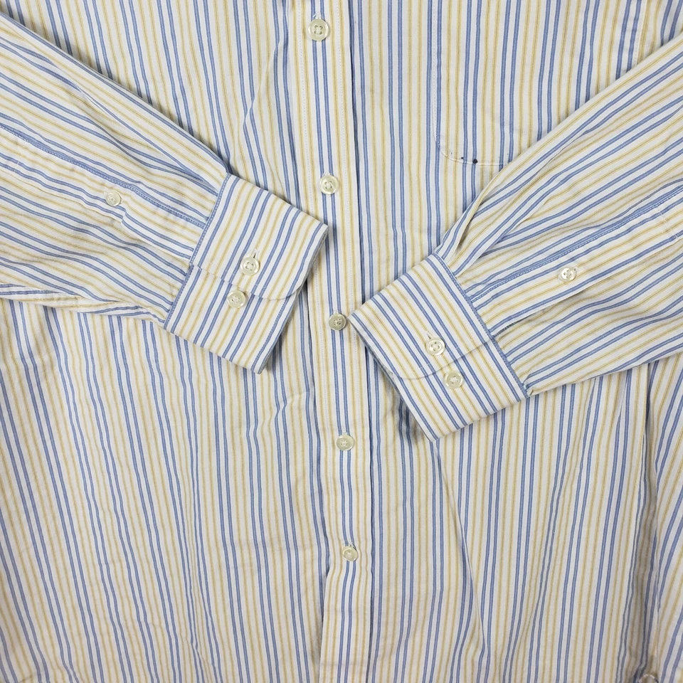 Nautica платье рубашка мужская L большой 16,5 синий желтый в полоску повседневный длинным рукавом - Изображение 2 из 4