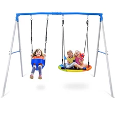 440lbs Metal Swing Set with 2 Swings Outdoor Heavy Duty Kids Backyard Swing Seat