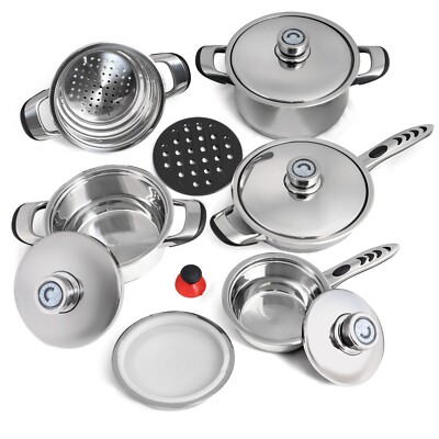 Waterless Stainless Cookware Maxam 9 piece 9-Ply Stainless Steel Set Closeout